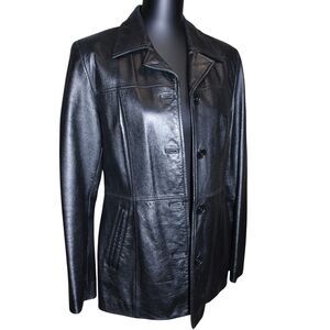 Vintage Danier Black Genuine Leather Button Front Jacket Women’s 6-8